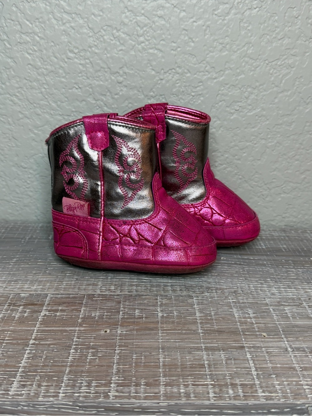 Blazin Roxx Metallic Fuchsia and Silver Baby Cowboy Booties